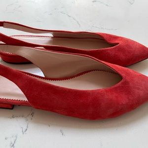 J Crew Orange Suede Pointed Toe Flats Slingback Worn Once
